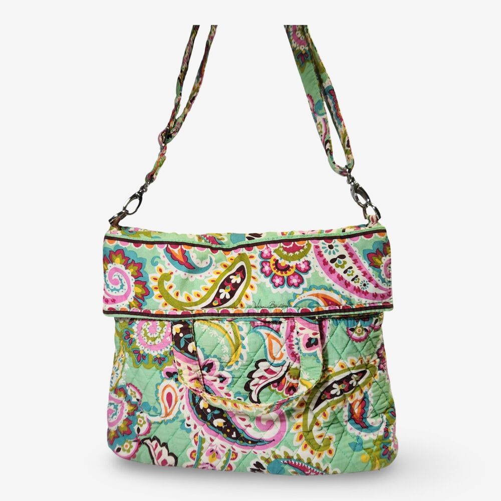 Vera Bradley TUTTI FRUITI Convertible Cross Body Bag Expandable LG Tote Green